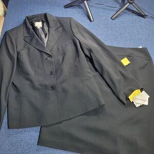 Anne Klein NWT Women's Black Pinstripe Suit Jacket Blazer Skirt Set Size 16